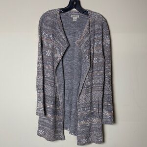 Lucky Brand Open Cardigan Aztec Women M Tan Southwestern Boho Cozy Cowgirl Ranch